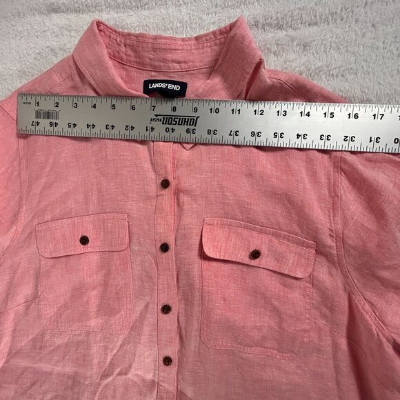 Lands End Womens Plus Size 2X 20W-22W Pink Linen Button-Down Shirt Roll Sleeves - Picture 6 of 8